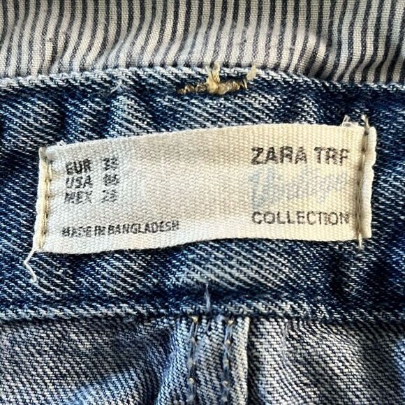 Zara Distressed Blue Denim Shortalls Size 6 Shorts Overalls Vintage Collection - Picture 9 of 13